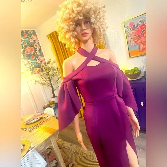 ASOS Purple/Maroon Unique Edgy Cut Out Dress Sz 4 - NWT - Picture 2 of 16